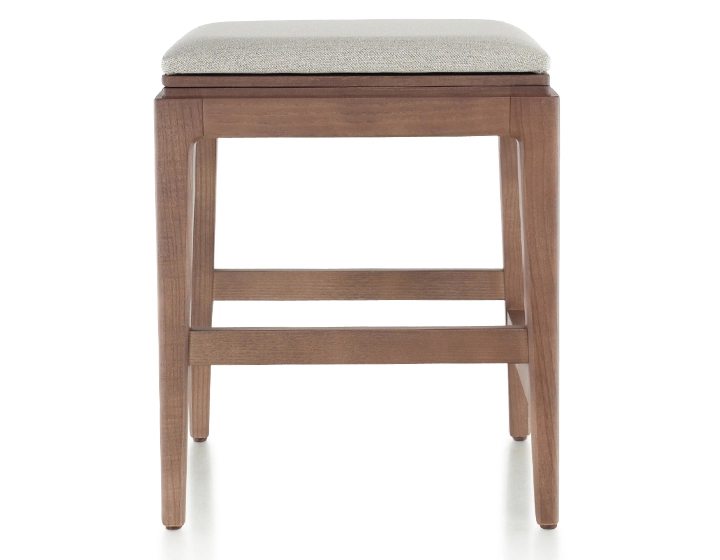 Tabouret design H45 cm bois teinte noyer assise tissu beige naturel Tabouret design H45 cm bois teinte noyer assise tissu beige naturel