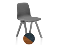 Chaise design en chêne tapissé bois teinte merisier assise tissu bleu