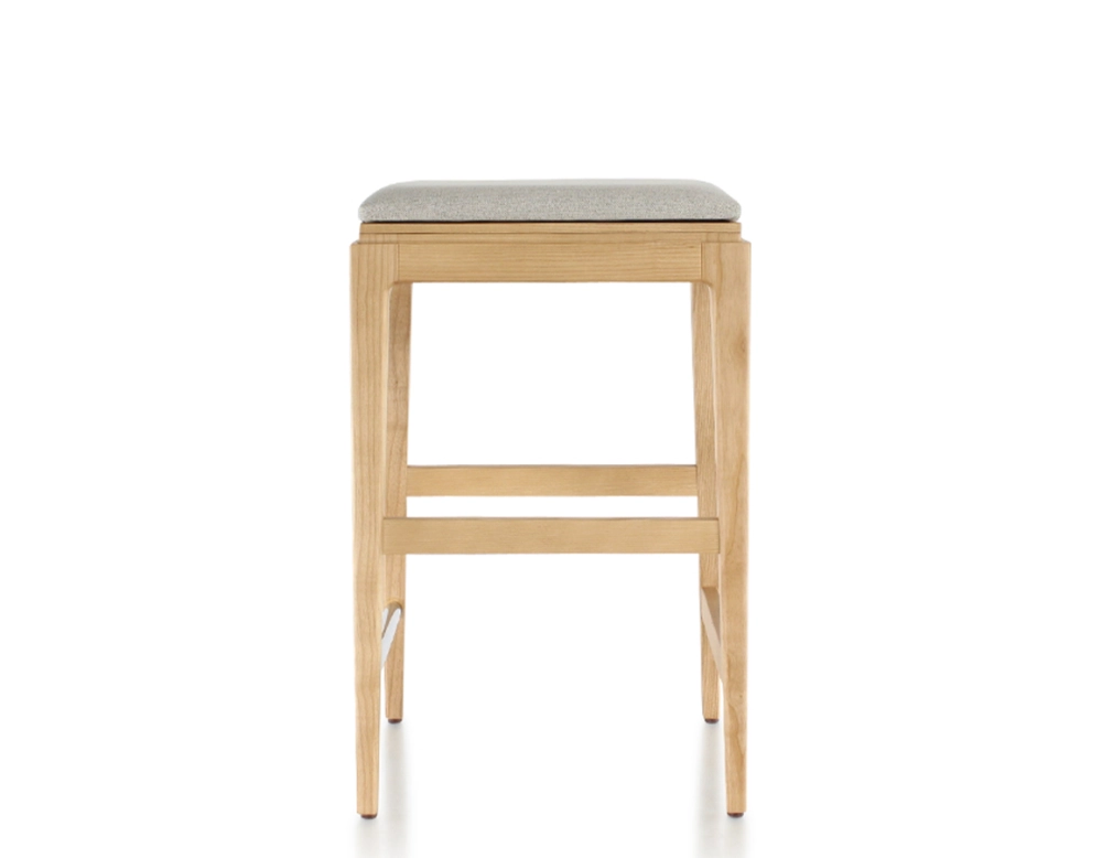 Taburete de bar de diseño H60 cm madera tinte natural asiento tejido beige natural
