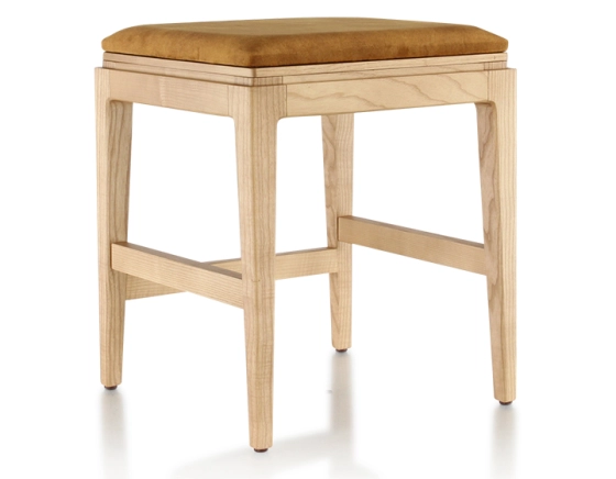 Tabouret design H45 cm bois teinte naturelle assise tissu velours bronze