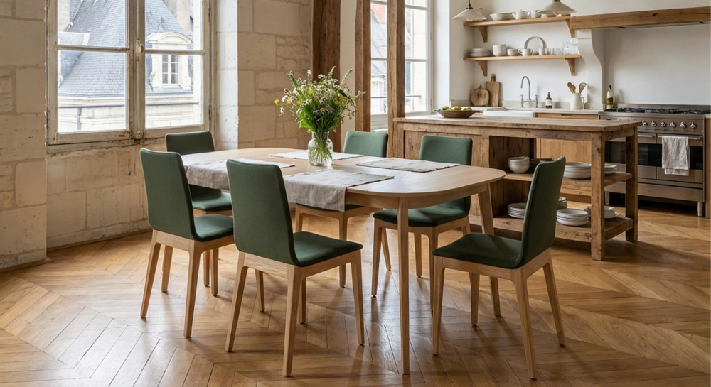 Table extensible en chêne 6 à 10 personnes avec plateau et allonges bois teinte naturelle 160x100 cm