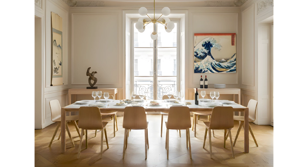 Table extensible 8 à 12 personnes en chêne et céramique allonges céramique bois teinte naturelle et céramique effet marbre blanc 180x100 cm