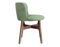 Chaise design bois teinte noyer assise tissu vert Chaise design bois teinte noyer assise tissu vert