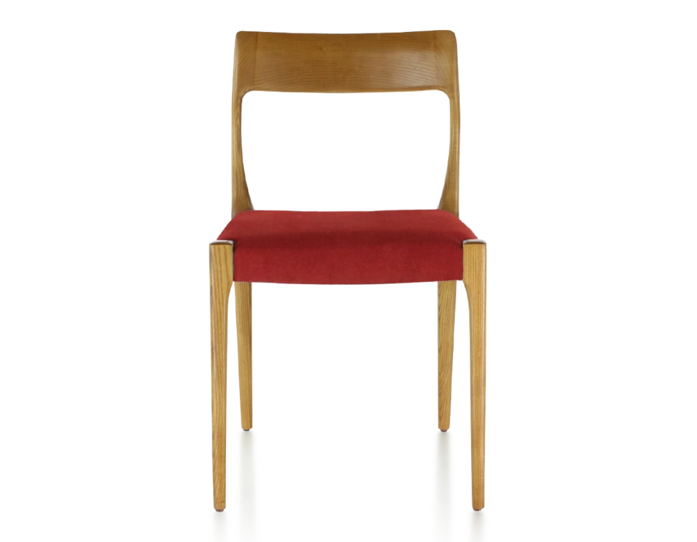 Scandinavian chair cherry stained wood burgundy fabric seat Scandinavian chair cherry stained wood burgundy fabric seat
