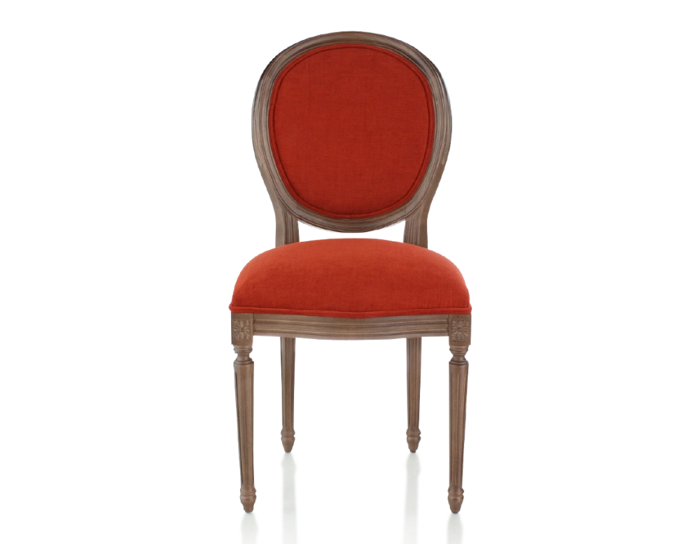 Antique Louis XVI style chair dark brown stained wood and burnt orange fabric Antique Louis XVI style chair dark brown stained wood and burnt orange fabric