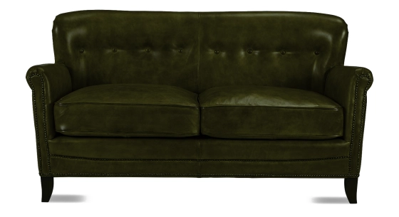 2 seater leather club sofa olive green
