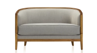 Canapé ancien 2 places bois teinte meriser et tissu gris clair Canapé ancien 2 places bois teinte meriser et tissu gris clair
