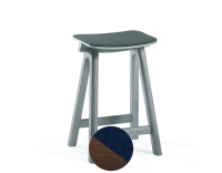 Tabouret de bar en chêne tapissé H60 cm bois teinte marron foncé assise bleu marine
