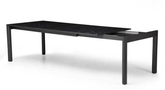 Extensible oak table for 8 to 12 people with slate effect ceramic top and anthracite tinted extensions 160x100 cm