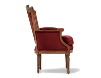 Fauteuil bergère style Louis XVI bois teinte ancienne et tissu bordeaux