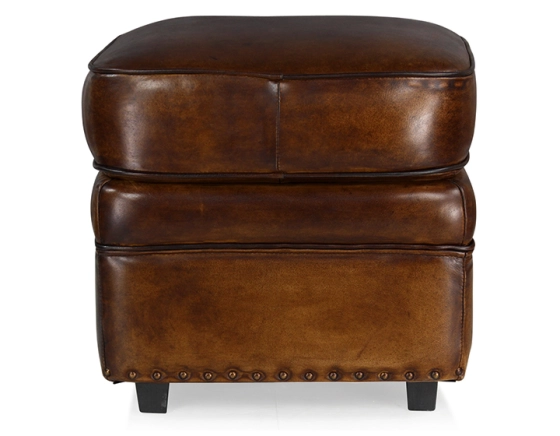 Leather pouffe dark brown studded edge