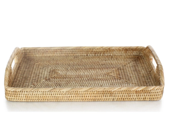 Plateau de service rectangulaire en rotin naturel grand modèle