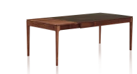 Table extensible en noyer et céramique allonges bois avec bois teinte naturelle et plateau céramique brun oxydé 210x100 cm