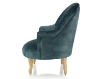 Fauteuil crapaud avec accoudoirs pieds bois teinte naturelle et tissu velours bleu pétrole Fauteuil crapaud avec accoudoirs pieds bois teinte naturelle et tissu velours bleu pétrole