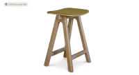 Tabouret de bar en chêne tapissé H60 cm bois teinte naturelle assise tissu chiné jaune
