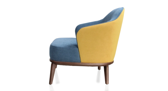 Fauteuil design tissu jaune et bleu jean