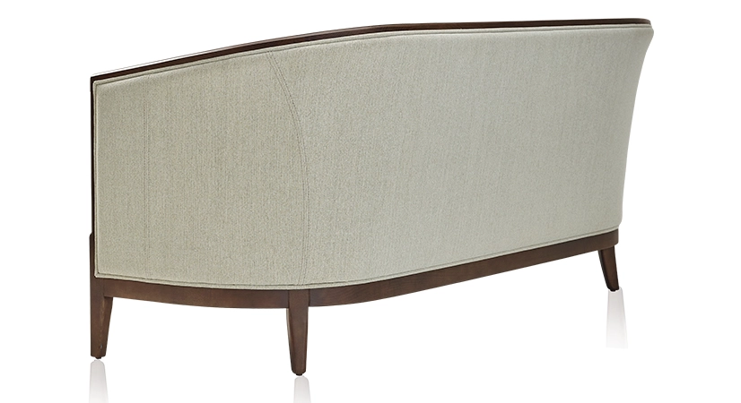 Canapé ancien 3 places bois teinte noyer et tissu beige naturel Canapé ancien 3 places bois teinte noyer et tissu beige naturel