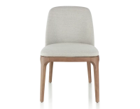 Chaise design bois teinte noyer et tissu beige naturel Chaise design bois teinte noyer et tissu beige naturel