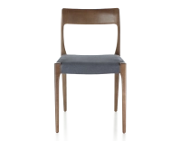 Scandinavian chair dark brown stained wood, grey fabric seat Scandinavian chair dark brown stained wood, grey fabric seat