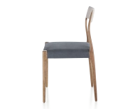 Scandinavian chair walnut-stained wood, grey fabric seat Scandinavian chair walnut-stained wood, grey fabric seat