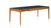 Table extensible en chêne et céramique 6 à 10 personnes allonges céramique avec bois teinte merisier et plateau et allonges céramique effet ardoise 140x90 cm