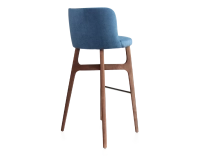Tabouret de bar h80 cm bois teinte noyer assise tissu bleu jeans Tabouret de bar h80 cm bois teinte noyer assise tissu bleu jeans