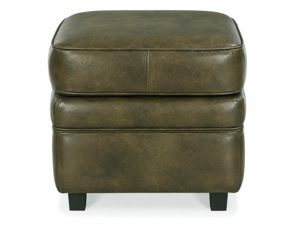 Pouf cuir vert olive