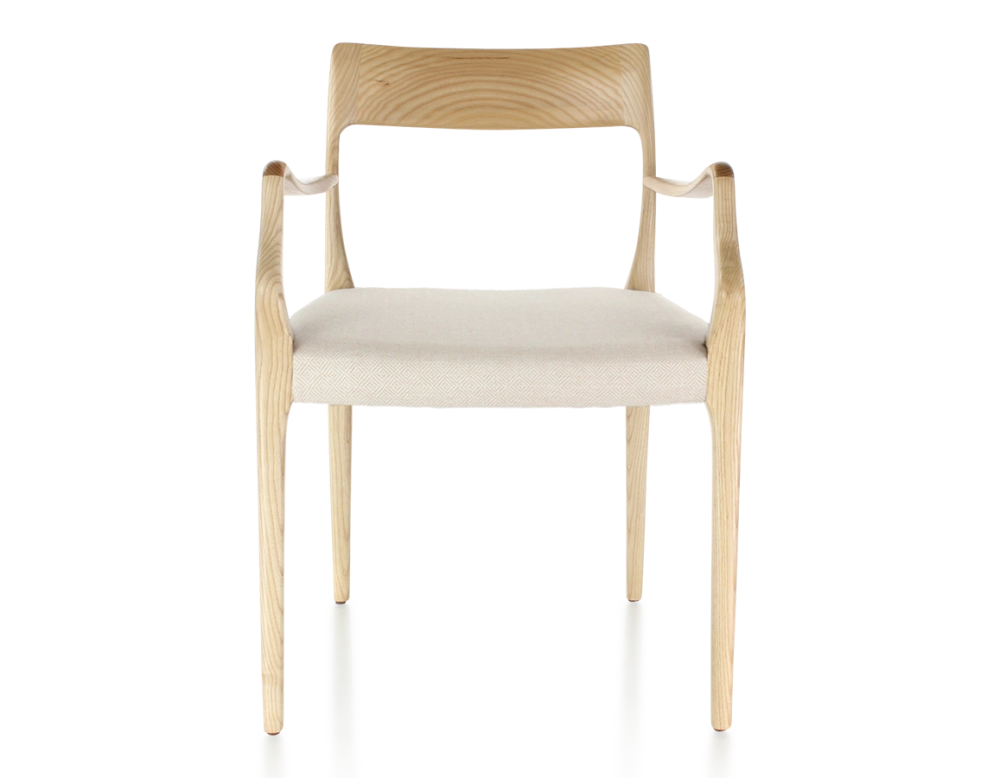 Chaise scandinave avec accoudoirs bois teinte naturelle assise tissu chevron beige Chaise scandinave avec accoudoirs bois teinte naturelle assise tissu chevron beige