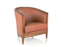 Fauteuil ancien accoudoirs moulurés bois teinte ancienne et cuir châtain