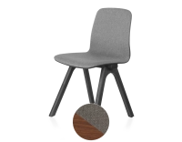 Upholstered oak designer chair wood stained walnut seat light grey fabric Upholstered oak designer chair wood stained walnut seat light grey fabric