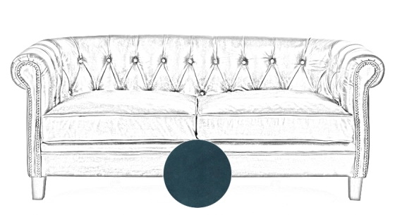 Canapé Chesterfield cuir 2 places bleu accoudoirs cloutés