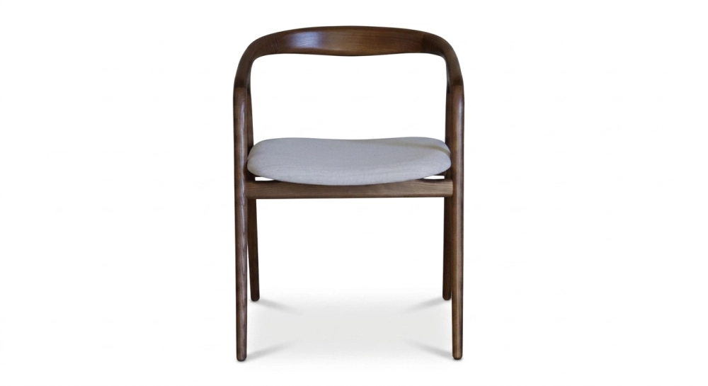 Scandinavian chair bois teinte marron foncé assise tissu beige naturel