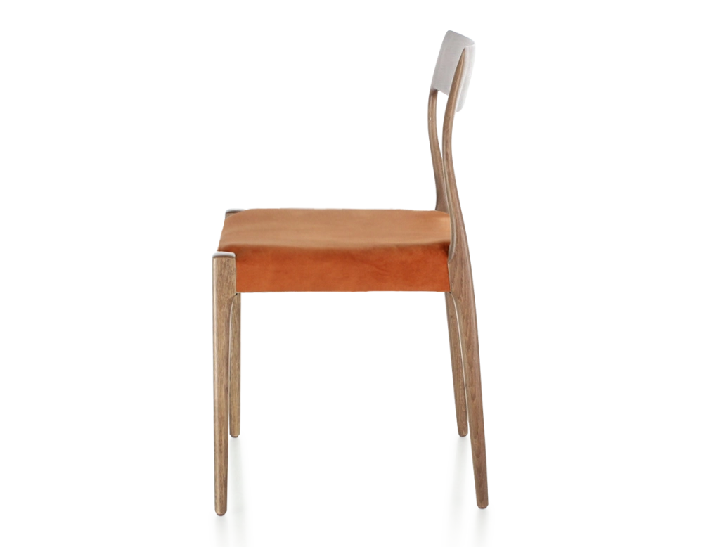 Scandinavian chair walnut-stained wood, terracotta velvet seat Scandinavian chair walnut-stained wood, terracotta velvet seat
