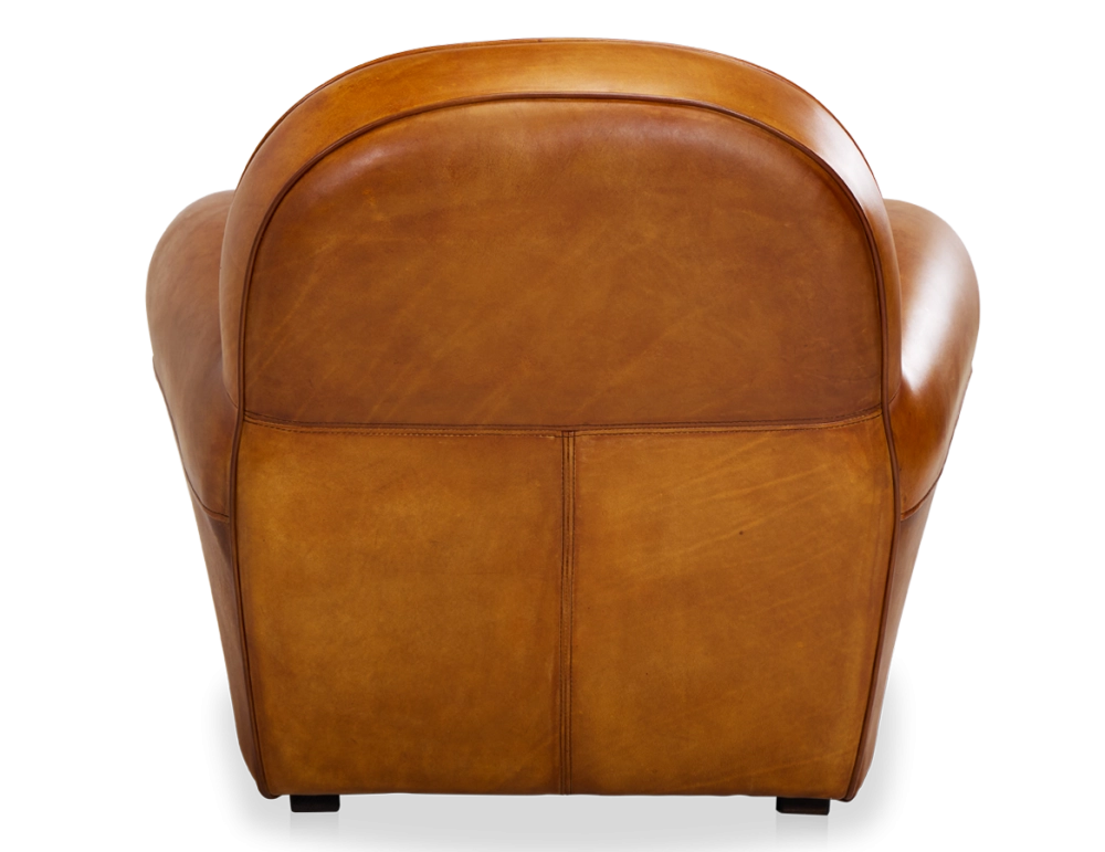 Leather club armchair cognac piped armrests Leather club armchair cognac piped armrests