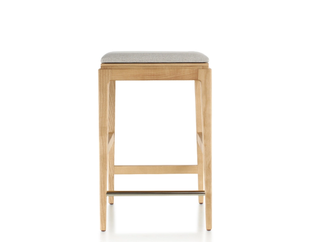Taburete de bar de diseño H60 cm madera tinte natural asiento tejido beige natural