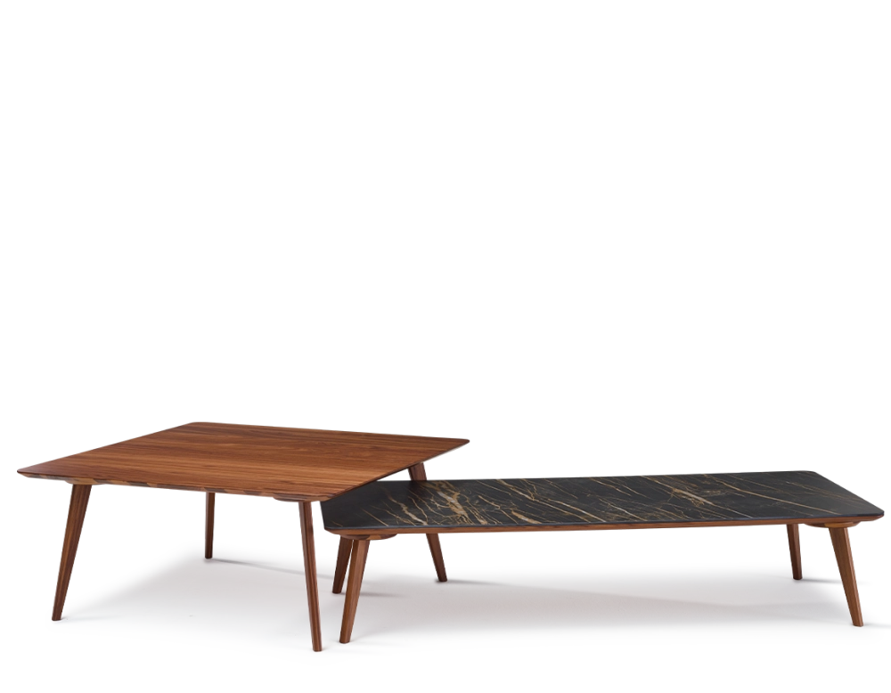 Table basse carré en noyer plateau bois F3 teinte naturelle 110x110x40 cm
