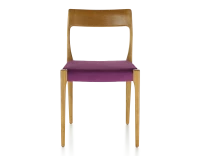 Chaise scandivave bois teinte merisier assise tissu violet