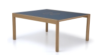 Bureau bench 2 postes chêne teinte naturelle plateau fenix bleu foncé 140x160 Bureau bench 2 postes chêne teinte naturelle plateau fenix bleu foncé 140x160