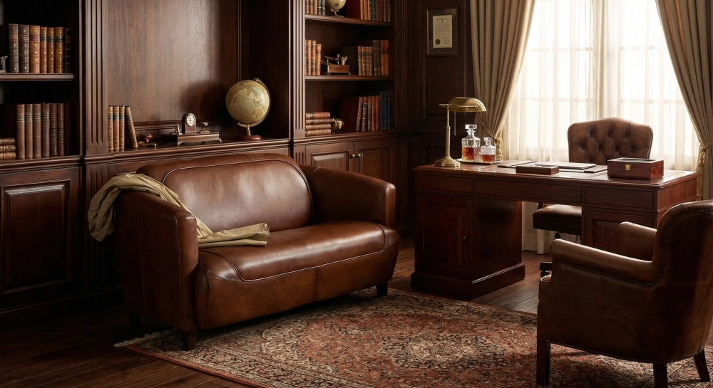 Canapé club cuir 2 places marron vintage