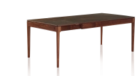 Table extensible 8 à 12 personnes en noyer et céramique allonges céramique avec bois teinte naturelle et plateau et allonges céramique brun oxydé 160x100 cm