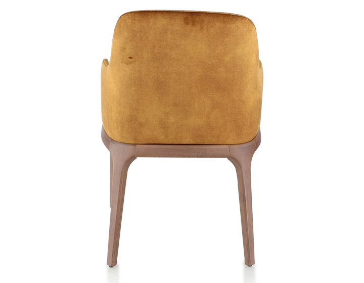 Chaise design avec accoudoirs bois teinte noyer et tissu velours bronze Chaise design avec accoudoirs bois teinte noyer et tissu velours bronze