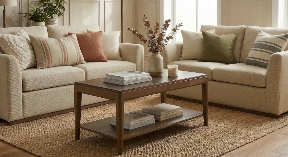 Canapé design 3 places tissu chiné beige