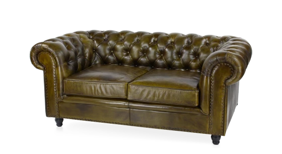 Canapé chesterfield cuir vert olive - 2 places