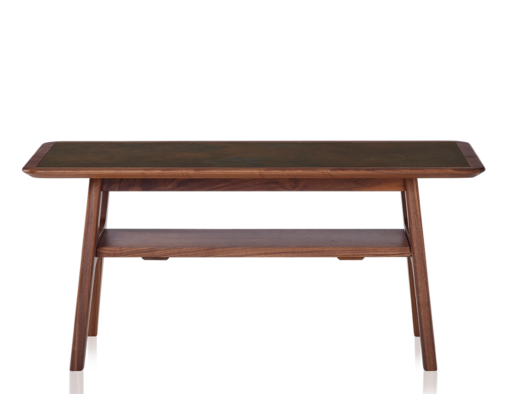 Table basse rectangulaire en noyer et céramique bois teinte naturelle plateau céramique brun oxydé 100x50 cm Table basse rectangulaire en noyer et céramique bois teinte naturelle plateau céramique brun oxydé 100x50 cm