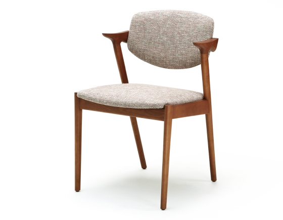 Chaise scandinave bois teinte merisier assise tissu fusion