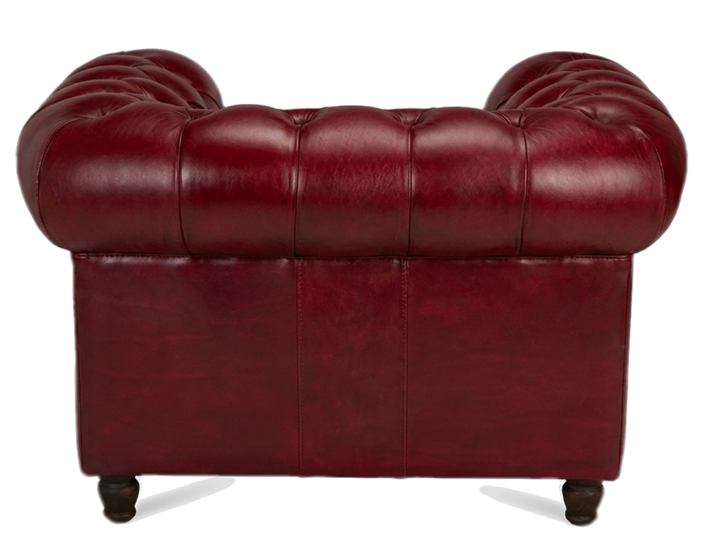 Sillón Chesterfield de piel rojo carmín reposabrazos con tachuelas