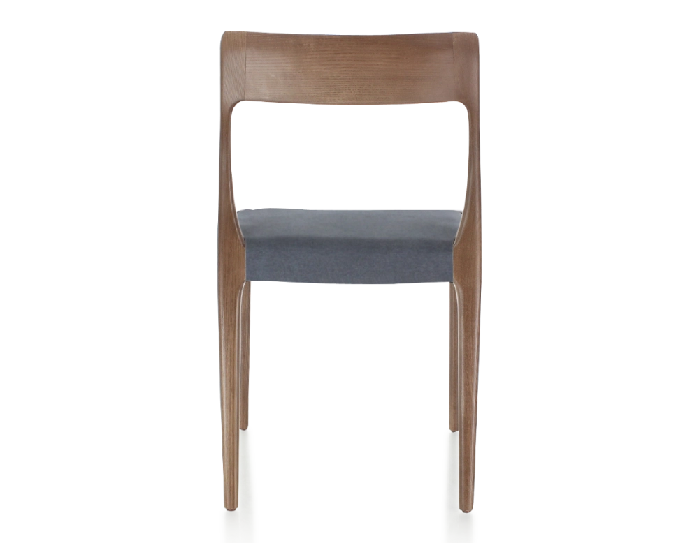 Scandinavian chair dark brown stained wood, grey fabric seat Scandinavian chair dark brown stained wood, grey fabric seat