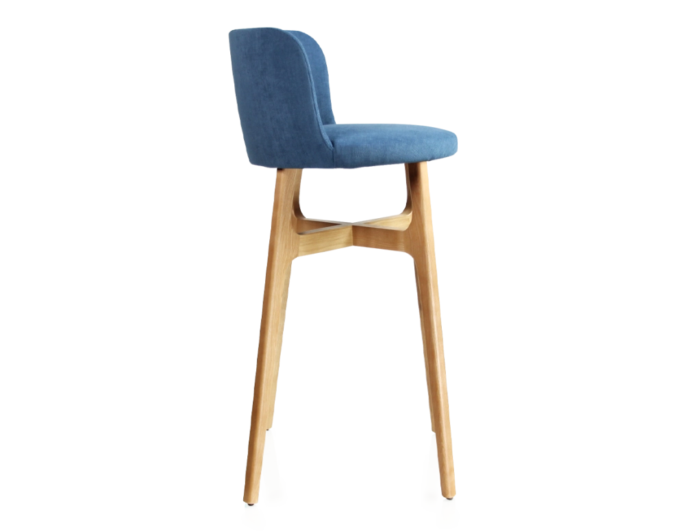 Bar stool h80 cm natural stained wood, blue jeans fabric seat Bar stool h80 cm natural stained wood, blue jeans fabric seat