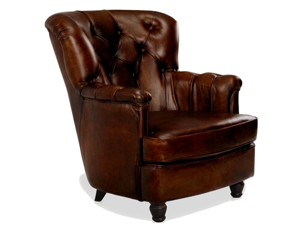 Chesterfield leather armchair medium high back dark brown