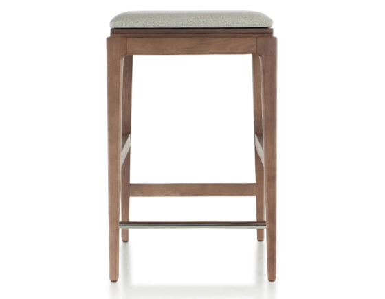 H60 cm designer bar stool wood stained walnut seat natural beige fabric